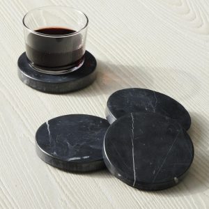 Black Marble Round Coasters (Set Of 4)  |  Glassware & Barware Glassware & Barware Glassware & Barware