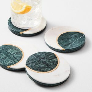 Moon Marble & Brass Coasters (Set Of 4)  |  Glassware & Barware Glassware & Barware Glassware & Barware