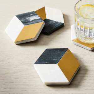 Phineas Marble & Brass Coasters (Set Of 4)  |  Glassware & Barware Glassware & Barware Glassware & Barware