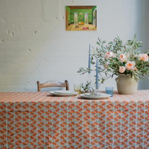 Soil To Studio Aliya Block-Printed Cotton Tablecloth,60"X60"  |  Table Linens Kitchen & Dining Table Linens